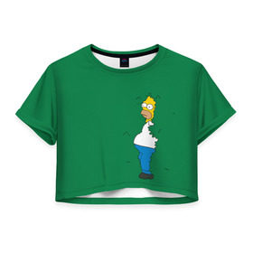 Женская футболка 3D укороченная с принтом Green в Тюмени, 100% полиэстер | круглая горловина, длина футболки до линии талии, рукава с отворотами | homer | simpsons | гомер | симпсон | симпсоны