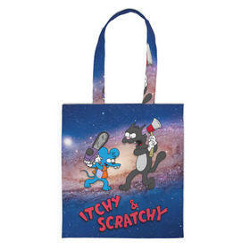 Сумка 3D повседневная с принтом Itchy & Scratchy space в Тюмени, 100% полиэстер | Плотность: 200 г/м2; Размер: 34×35 см; Высота лямок: 30 см | simpsons | the itchy  scratchy | симпсоны | щекотка и царапка