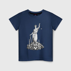 Детская футболка хлопок с принтом Фемида на костях в Тюмени, 100% хлопок | круглый вырез горловины, полуприлегающий силуэт, длина до линии бедер | готика | девушка | инди | классика | кости | меч | мрачное | неформальное | правосудие | ретро | рок | судьба | фемида | череп
