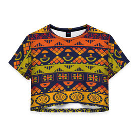 Женская футболка 3D укороченная с принтом Африканские символы в Тюмени, 100% полиэстер | круглая горловина, длина футболки до линии талии, рукава с отворотами | africa | pattern | африка | африканские мотивы | народы африки | национальная одежда | переплетение нитей | ткани | узор | этнический узор