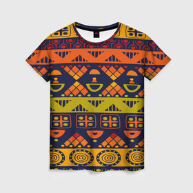 Женская футболка 3D с принтом Африканские символы в Тюмени, 100% полиэфир ( синтетическое хлопкоподобное полотно) | прямой крой, круглый вырез горловины, длина до линии бедер | africa | pattern | африка | африканские мотивы | народы африки | национальная одежда | переплетение нитей | ткани | узор | этнический узор