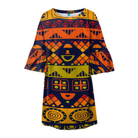 Детское платье 3D с принтом Африканские символы в Тюмени, 100% полиэстер | прямой силуэт, чуть расширенный к низу. Круглая горловина, на рукавах — воланы | africa | pattern | африка | африканские мотивы | народы африки | национальная одежда | переплетение нитей | ткани | узор | этнический узор