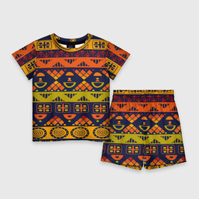 Детский костюм с шортами 3D с принтом Африканские символы в Тюмени,  |  | africa | pattern | африка | африканские мотивы | народы африки | национальная одежда | переплетение нитей | ткани | узор | этнический узор