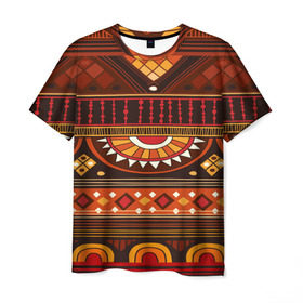 Мужская футболка 3D с принтом Узорная этника в Тюмени, 100% полиэфир | прямой крой, круглый вырез горловины, длина до линии бедер | africa | pattern | африка | африканские мотивы | народы африки | национальная одежда | переплетение нитей | ткани | узор | этнический узор