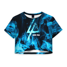Женская футболка 3D укороченная с принтом Linkin Park синий дым в Тюмени, 100% полиэстер | круглая горловина, длина футболки до линии талии, рукава с отворотами | альтернативный рок | линкин парк