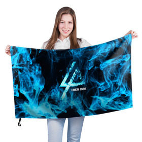 Флаг 3D с принтом Linkin Park синий дым в Тюмени, 100% полиэстер | плотность ткани — 95 г/м2, размер — 67 х 109 см. Принт наносится с одной стороны | альтернативный рок | линкин парк