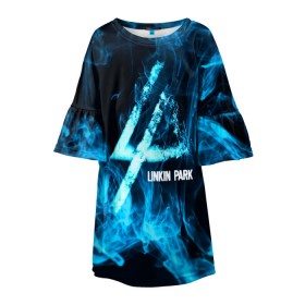 Детское платье 3D с принтом Linkin Park синий дым в Тюмени, 100% полиэстер | прямой силуэт, чуть расширенный к низу. Круглая горловина, на рукавах — воланы | Тематика изображения на принте: альтернативный рок | линкин парк