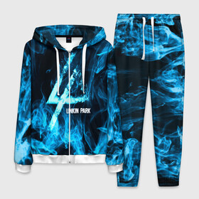 Мужской костюм 3D с принтом Linkin Park синий дым в Тюмени, 100% полиэстер | Манжеты и пояс оформлены тканевой резинкой, двухслойный капюшон со шнурком для регулировки, карманы спереди | Тематика изображения на принте: альтернативный рок | линкин парк