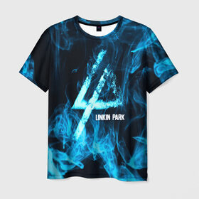 Мужская футболка 3D с принтом Linkin Park синий дым в Тюмени, 100% полиэфир | прямой крой, круглый вырез горловины, длина до линии бедер | Тематика изображения на принте: альтернативный рок | линкин парк