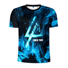 Мужская футболка 3D спортивная с принтом Linkin Park синий дым в Тюмени, 100% полиэстер с улучшенными характеристиками | приталенный силуэт, круглая горловина, широкие плечи, сужается к линии бедра | Тематика изображения на принте: альтернативный рок | линкин парк