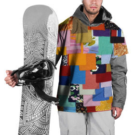 Накидка на куртку 3D с принтом Цветные лоскуты в Тюмени, 100% полиэстер |  | color | spray | капли красок | лоскуты | одежда | радуга | разноцветные | цветные