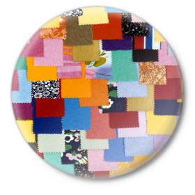 Значок с принтом Цветные лоскуты в Тюмени,  металл | круглая форма, металлическая застежка в виде булавки | color | spray | капли красок | лоскуты | одежда | радуга | разноцветные | цветные