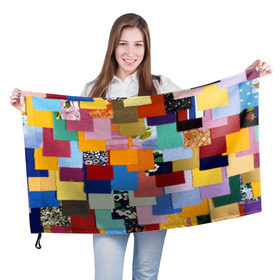 Флаг 3D с принтом Цветные лоскуты в Тюмени, 100% полиэстер | плотность ткани — 95 г/м2, размер — 67 х 109 см. Принт наносится с одной стороны | color | spray | капли красок | лоскуты | одежда | радуга | разноцветные | цветные