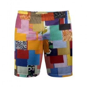 Мужские шорты 3D спортивные с принтом Цветные лоскуты в Тюмени,  |  | color | spray | капли красок | лоскуты | одежда | радуга | разноцветные | цветные