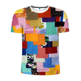 Мужская футболка 3D спортивная с принтом Цветные лоскуты в Тюмени, 100% полиэстер с улучшенными характеристиками | приталенный силуэт, круглая горловина, широкие плечи, сужается к линии бедра | color | spray | капли красок | лоскуты | одежда | радуга | разноцветные | цветные