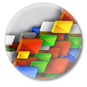 Значок с принтом Абстрактные фигуры в Тюмени,  металл | круглая форма, металлическая застежка в виде булавки | грань | краски | кубик | кубики | линии | мозаика | разноцветные кубы | ребро | текстура | тени | узор