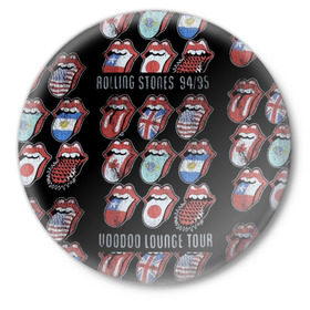 Значок с принтом The Rolling Stones в Тюмени,  металл | круглая форма, металлическая застежка в виде булавки | Тематика изображения на принте: англия | аргентина | блюз рок | канада | мик джаггер | музыка | песни | психоделический рок | ритм н блюз | рок | рок н ролл | ролинг | рот | стоун | стоунз | сша | флаг | язык | япония