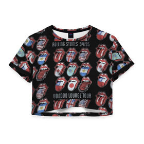 Женская футболка 3D укороченная с принтом The Rolling Stones в Тюмени, 100% полиэстер | круглая горловина, длина футболки до линии талии, рукава с отворотами | англия | аргентина | блюз рок | канада | мик джаггер | музыка | песни | психоделический рок | ритм н блюз | рок | рок н ролл | ролинг | рот | стоун | стоунз | сша | флаг | язык | япония
