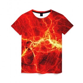 Женская футболка 3D с принтом Огненные молнии в Тюмени, 100% полиэфир ( синтетическое хлопкоподобное полотно) | прямой крой, круглый вырез горловины, длина до линии бедер | абстракции | арт | молния | огонь | полосы | узорыpattern