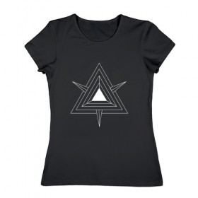 Женская футболка хлопок с принтом Темные треугольники в Тюмени, 100% хлопок | прямой крой, круглый вырез горловины, длина до линии бедер, слегка спущенное плечо | 
