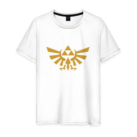 Мужская футболка хлопок с принтом The Legend of Zelda в Тюмени, 100% хлопок | прямой крой, круглый вырез горловины, длина до линии бедер, слегка спущенное плечо. | triforce | желтый | зельда | легенда | лого | трифорс | эмблема
