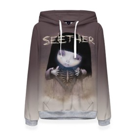 Женская толстовка 3D с принтом Seether в Тюмени, 100% полиэстер  | двухслойный капюшон со шнурком для регулировки, мягкие манжеты на рукавах и по низу толстовки, спереди карман-кенгуру с мягким внутренним слоем. | Тематика изображения на принте: saron gas | seether