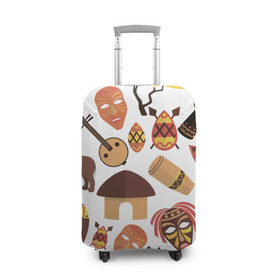 Чехол для чемодана 3D с принтом Гамбия в Тюмени, 86% полиэфир, 14% спандекс | двустороннее нанесение принта, прорези для ручек и колес | африка | барабан | белый | маска | слон