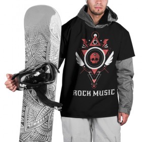 Накидка на куртку 3D с принтом Rock Music в Тюмени, 100% полиэстер |  | знаки | красный | музыка | рок | череп | черный