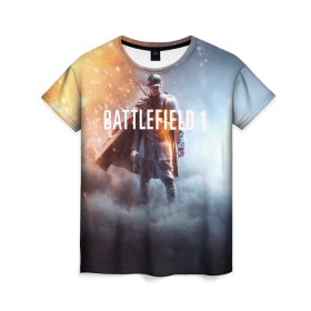 Женская футболка 3D с принтом Battlefield One в Тюмени, 100% полиэфир ( синтетическое хлопкоподобное полотно) | прямой крой, круглый вырез горловины, длина до линии бедер | battlefield 1 | battlefield one | dice | ea | electronic arts | frostbite | tm | батлфилд 1