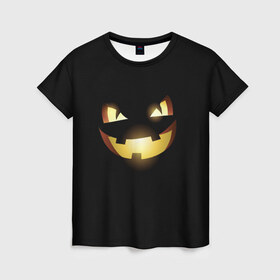 Женская футболка 3D с принтом Happy Halloween в Тюмени, 100% полиэфир ( синтетическое хлопкоподобное полотно) | прямой крой, круглый вырез горловины, длина до линии бедер | 