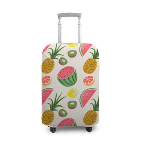 Чехол для чемодана 3D с принтом Тропический рай в Тюмени, 86% полиэфир, 14% спандекс | двустороннее нанесение принта, прорези для ручек и колес | ананас | арбуз | киви | лимон | манго | паттерн | тропики | фрукты