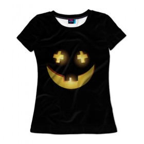 Женская футболка 3D с принтом Happy Halloween в Тюмени, 100% полиэфир ( синтетическое хлопкоподобное полотно) | прямой крой, круглый вырез горловины, длина до линии бедер | 