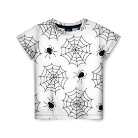 Детская футболка 3D с принтом Паутинка в Тюмени, 100% гипоаллергенный полиэфир | прямой крой, круглый вырез горловины, длина до линии бедер, чуть спущенное плечо, ткань немного тянется | Тематика изображения на принте: белый | паук | паутина | узор | хэллоуин | черный