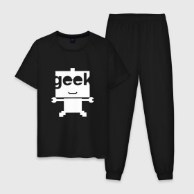 Мужская пижама хлопок с принтом Робот geek (компьютерщик) в Тюмени, 100% хлопок | брюки и футболка прямого кроя, без карманов, на брюках мягкая резинка на поясе и по низу штанин
 | админ | программист | работа | улыбка | фанат | хакер