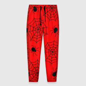 Мужские брюки 3D с принтом Happy Halloween в Тюмени, 100% полиэстер | манжеты по низу, эластичный пояс регулируется шнурком, по бокам два кармана без застежек, внутренняя часть кармана из мелкой сетки | белый | паук | паутина | узор | хэллоуин | черный