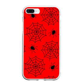 Чехол для iPhone 7Plus/8 Plus матовый с принтом Happy Halloween в Тюмени, Силикон | Область печати: задняя сторона чехла, без боковых панелей | белый | паук | паутина | узор | хэллоуин | черный