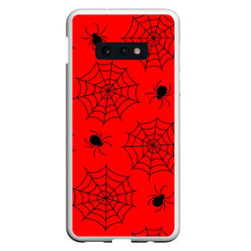 Чехол для Samsung S10E с принтом Happy Halloween в Тюмени, Силикон | Область печати: задняя сторона чехла, без боковых панелей | белый | паук | паутина | узор | хэллоуин | черный