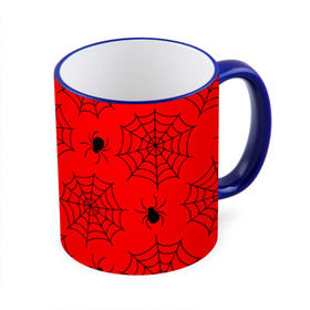 Кружка 3D с принтом Happy Halloween в Тюмени, керамика | ёмкость 330 мл | Тематика изображения на принте: белый | паук | паутина | узор | хэллоуин | черный