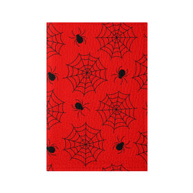 Обложка для паспорта матовая кожа с принтом Happy Halloween в Тюмени, натуральная матовая кожа | размер 19,3 х 13,7 см; прозрачные пластиковые крепления | Тематика изображения на принте: белый | паук | паутина | узор | хэллоуин | черный