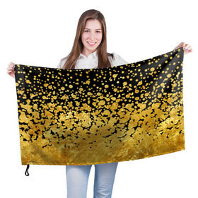 Флаг 3D с принтом Золотой в Тюмени, 100% полиэстер | плотность ткани — 95 г/м2, размер — 67 х 109 см. Принт наносится с одной стороны | блеск | блестки | желтый | круги | перетекание | россыпь | черный