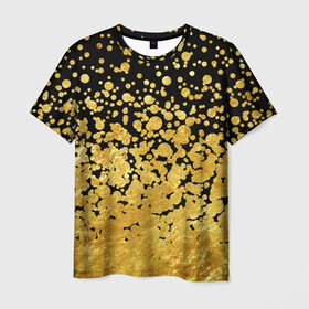 Мужская футболка 3D с принтом Золотой в Тюмени, 100% полиэфир | прямой крой, круглый вырез горловины, длина до линии бедер | Тематика изображения на принте: блеск | блестки | желтый | круги | перетекание | россыпь | черный