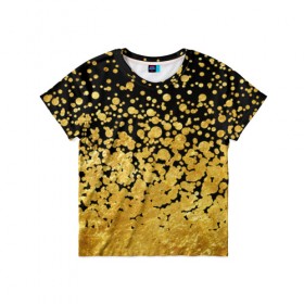 Детская футболка 3D с принтом Золотой в Тюмени, 100% гипоаллергенный полиэфир | прямой крой, круглый вырез горловины, длина до линии бедер, чуть спущенное плечо, ткань немного тянется | блеск | блестки | желтый | круги | перетекание | россыпь | черный