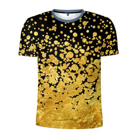 Мужская футболка 3D спортивная с принтом Золотой в Тюмени, 100% полиэстер с улучшенными характеристиками | приталенный силуэт, круглая горловина, широкие плечи, сужается к линии бедра | Тематика изображения на принте: блеск | блестки | желтый | круги | перетекание | россыпь | черный