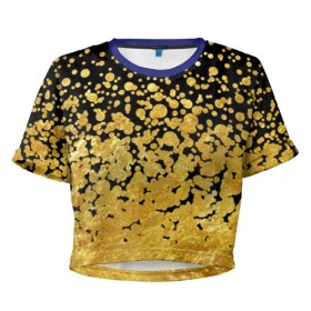 Женская футболка 3D укороченная с принтом Золотой в Тюмени, 100% полиэстер | круглая горловина, длина футболки до линии талии, рукава с отворотами | блеск | блестки | желтый | круги | перетекание | россыпь | черный