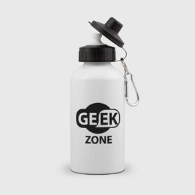 Бутылка спортивная с принтом Geek zone в Тюмени, металл | емкость — 500 мл, в комплекте две пластиковые крышки и карабин для крепления | Тематика изображения на принте: 8 bit | atari | dendy | gamer | geek | nintendo | pac man | retro gamer | sega | атари | денди | нинтендо | сега | скелет