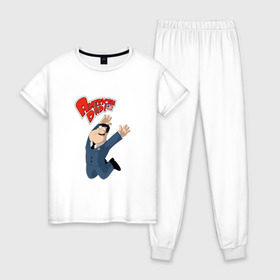 Женская пижама хлопок с принтом American Dad в Тюмени, 100% хлопок | брюки и футболка прямого кроя, без карманов, на брюках мягкая резинка на поясе и по низу штанин | 