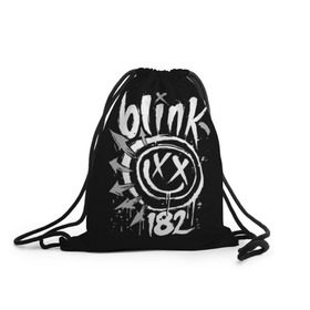 Рюкзак-мешок 3D с принтом Blink-182 в Тюмени, 100% полиэстер | плотность ткани — 200 г/м2, размер — 35 х 45 см; лямки — толстые шнурки, застежка на шнуровке, без карманов и подкладки | Тематика изображения на принте: blink | california | pop | punk | rock | группа | калифорния | панк | рок