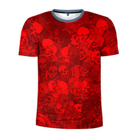 Мужская футболка 3D спортивная с принтом Красные черепа в Тюмени, 100% полиэстер с улучшенными характеристиками | приталенный силуэт, круглая горловина, широкие плечи, сужается к линии бедра | камуфляж | кости | красный | милитари | паттерн | скелет | текстура | хеллоуин