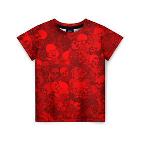 Детская футболка 3D с принтом Красные черепа в Тюмени, 100% гипоаллергенный полиэфир | прямой крой, круглый вырез горловины, длина до линии бедер, чуть спущенное плечо, ткань немного тянется | Тематика изображения на принте: камуфляж | кости | красный | милитари | паттерн | скелет | текстура | хеллоуин