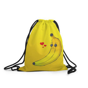 Рюкзак-мешок 3D с принтом Just Banana (Yellow) в Тюмени, 100% полиэстер | плотность ткани — 200 г/м2, размер — 35 х 45 см; лямки — толстые шнурки, застежка на шнуровке, без карманов и подкладки | Тематика изображения на принте: banana | банан | желтый | оранжевый | фрукты